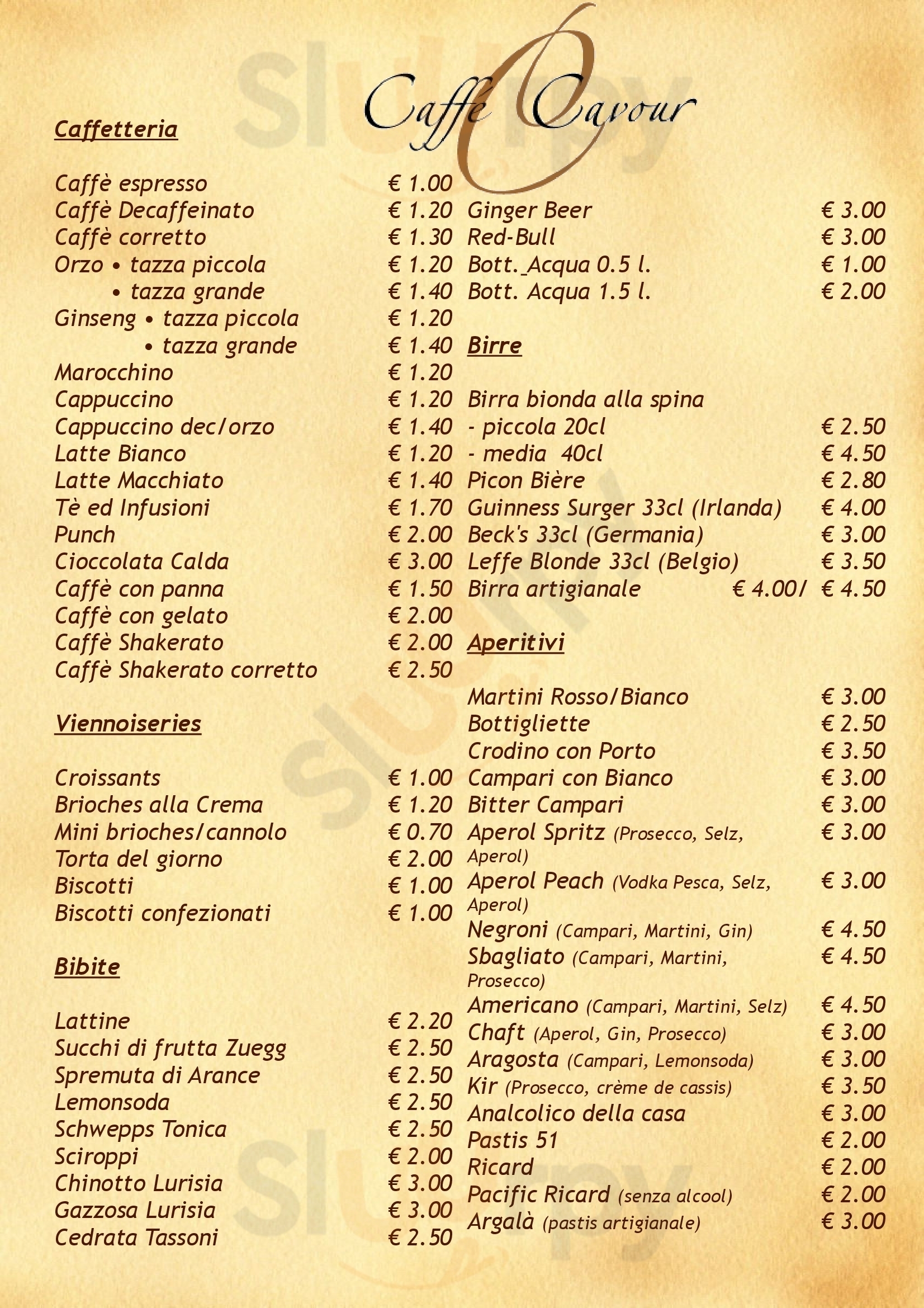 Caffè Cavour Caraglio menù 1 pagina