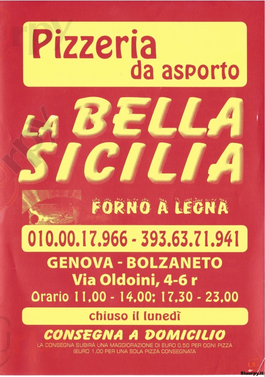 LA BELLA SICILIA Genova menù 1 pagina