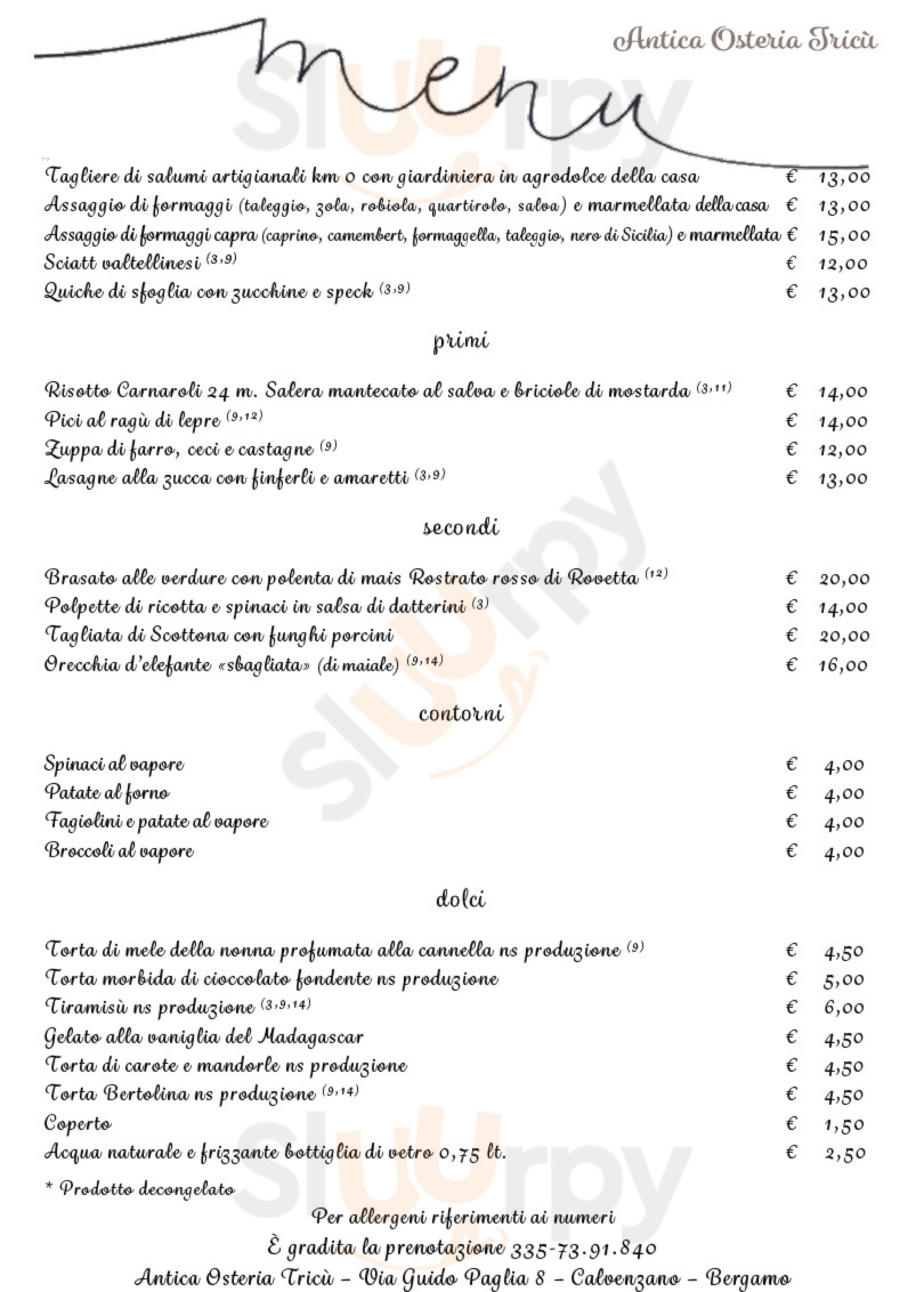 Antica Osteria Tricù Calvenzano menù 1 pagina