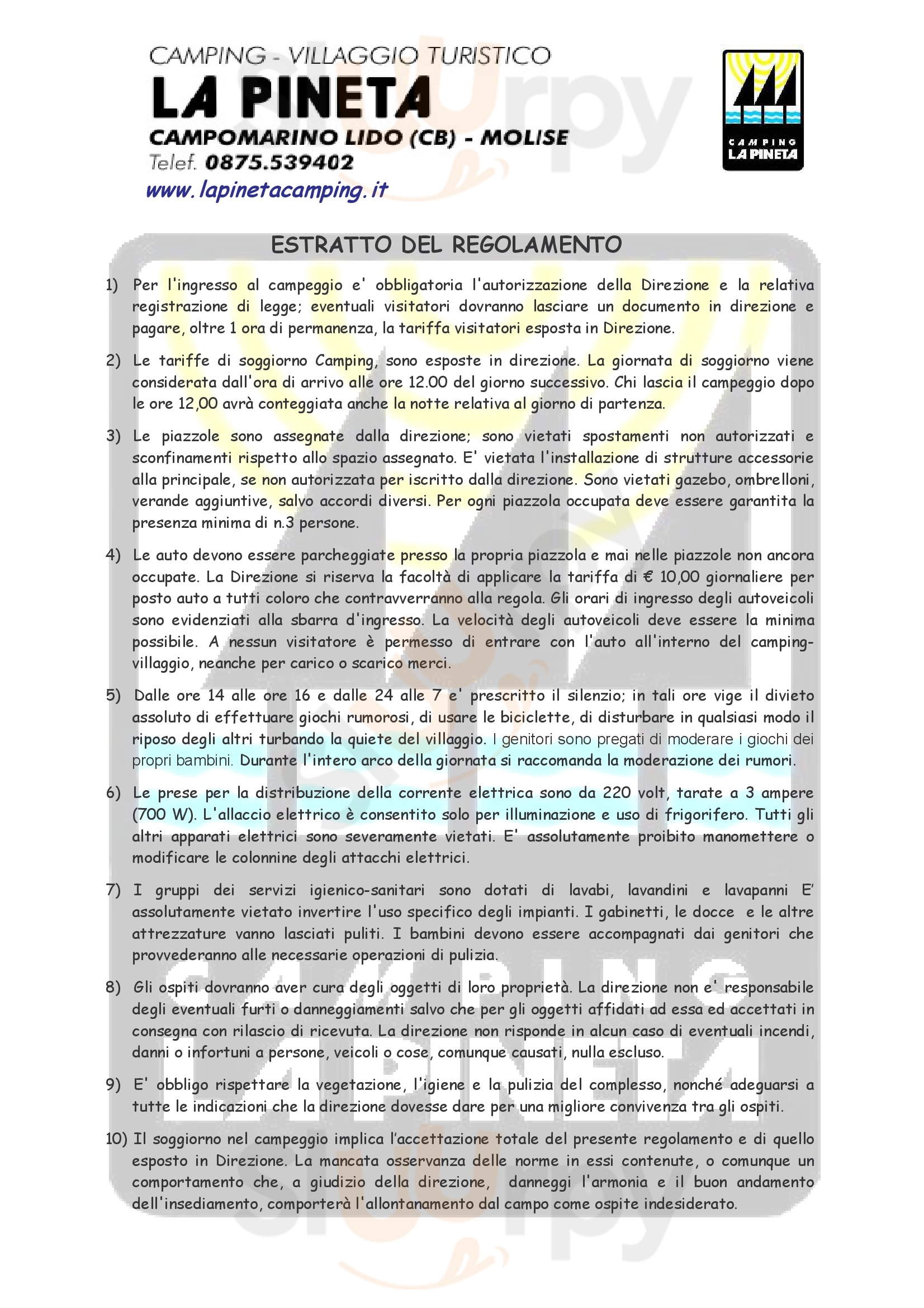 Bar la Pineta Campomarino Lido menù 1 pagina