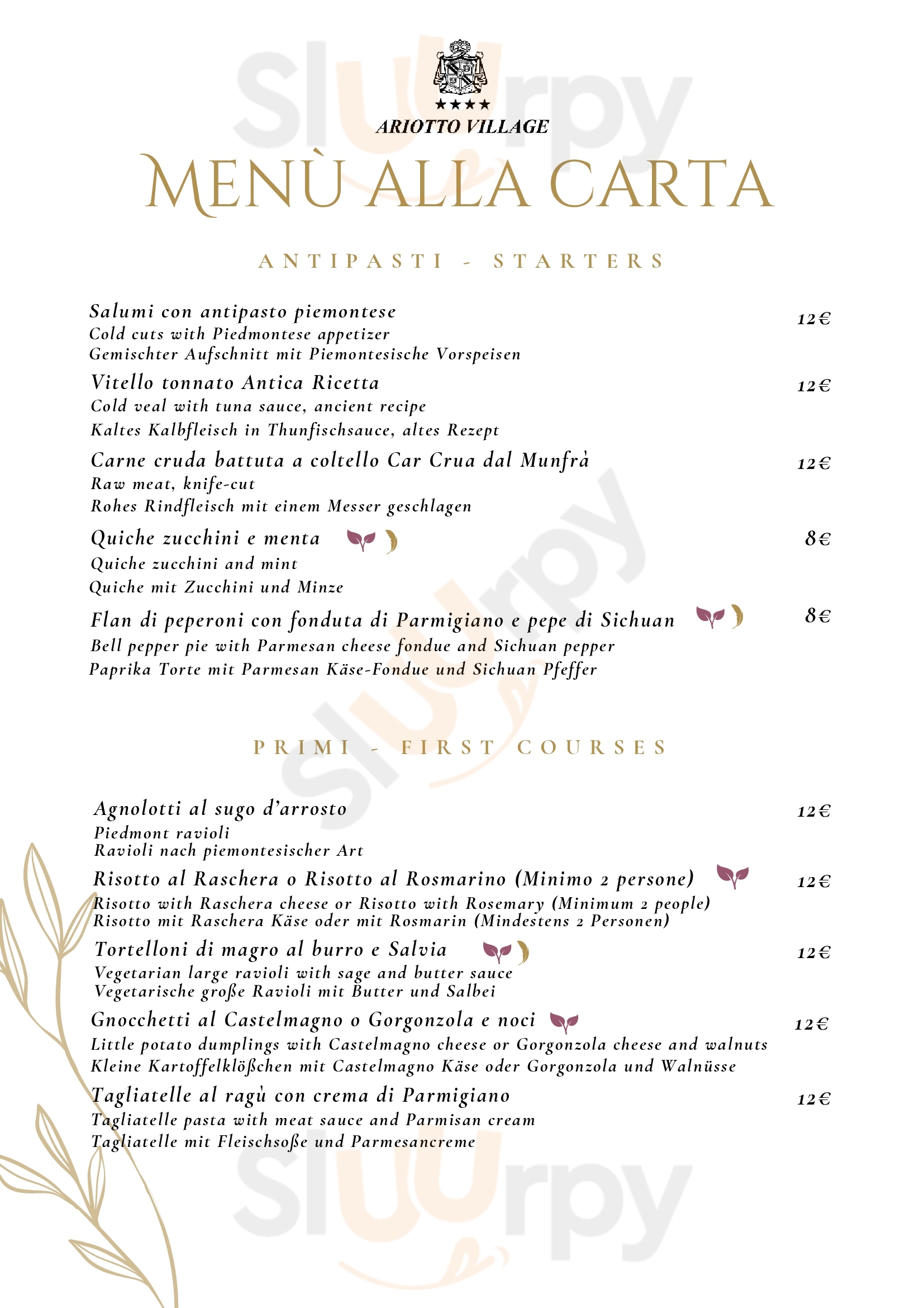 Hotel-Ristorante Ariotto Terruggia menù 1 pagina