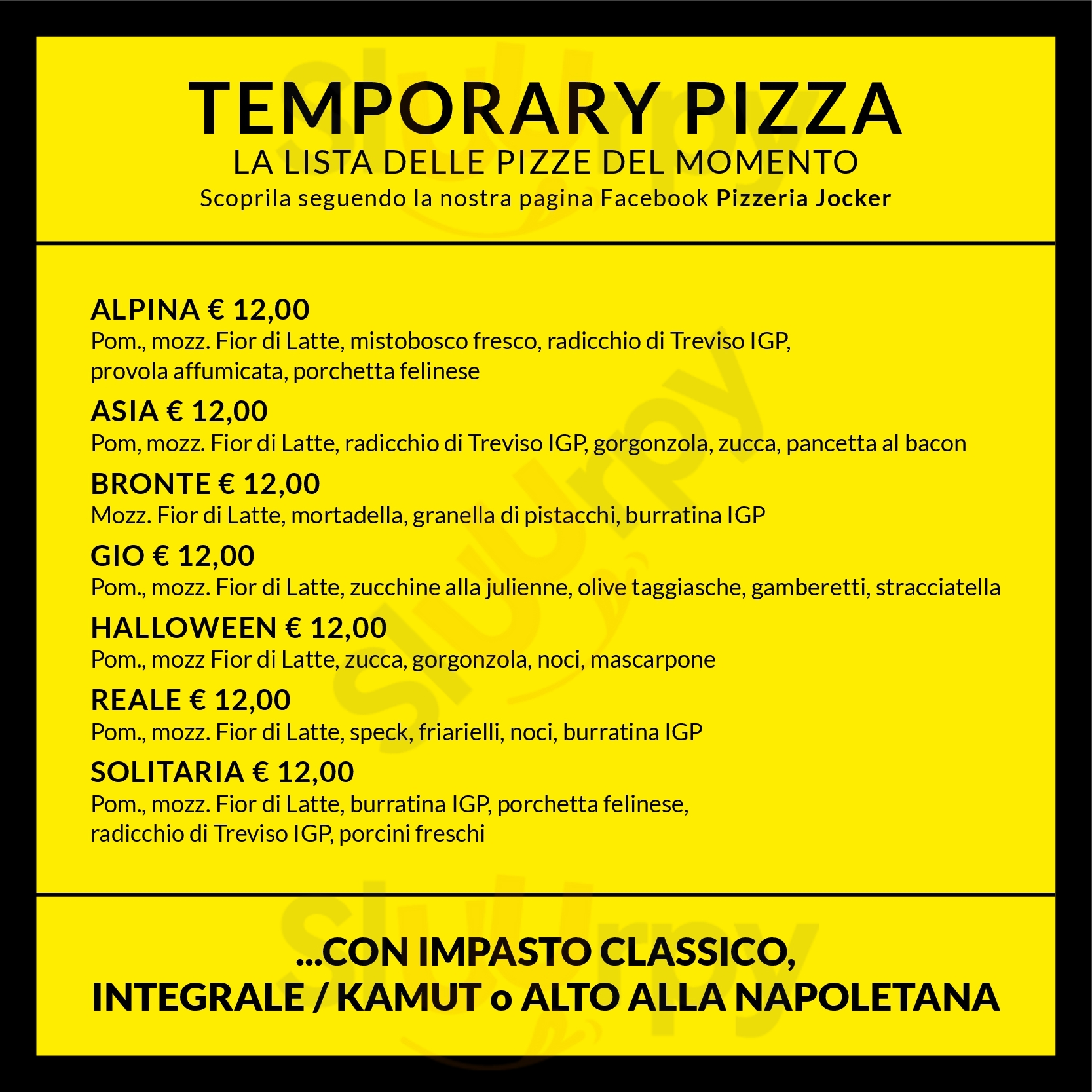 Pizzeria Joker Schio menù 1 pagina