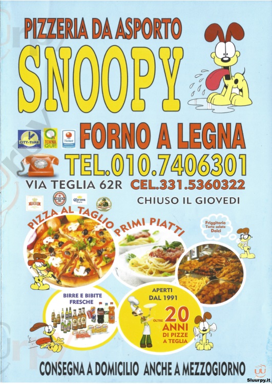 SNOOPY Genova menù 1 pagina