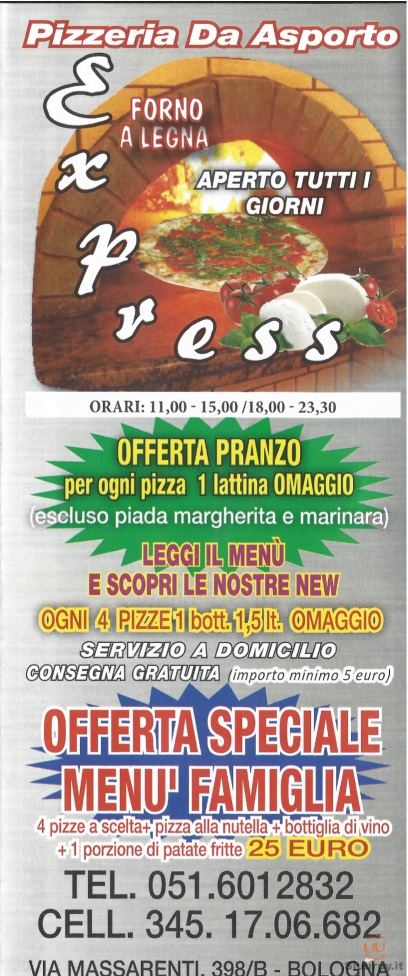 Pizza Express Bologna menù 1 pagina