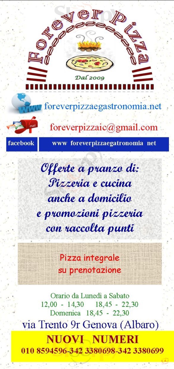 FOREVER PIZZA Genova menù 1 pagina