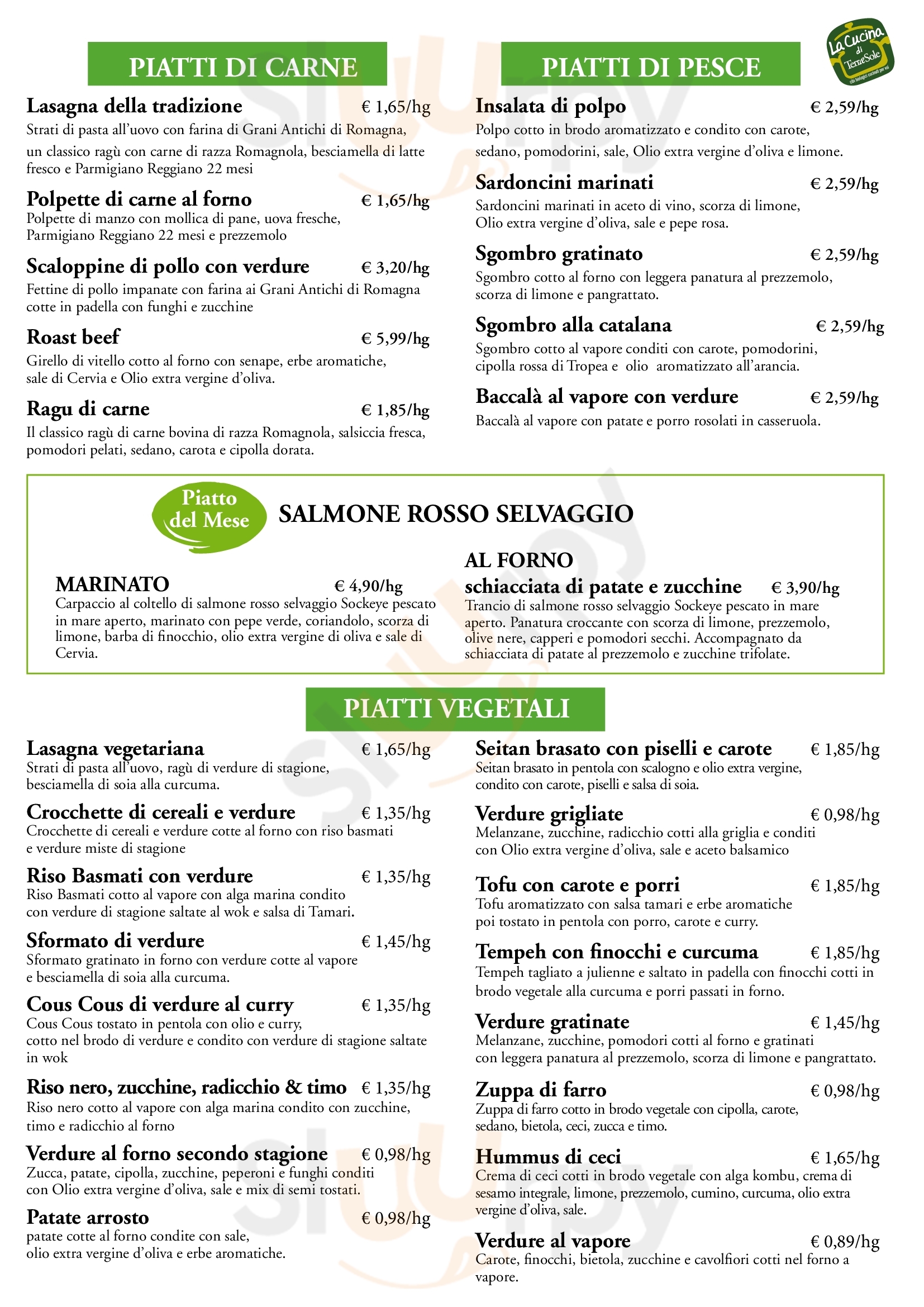 La Cucina del Terra & Sole Rimini menù 1 pagina