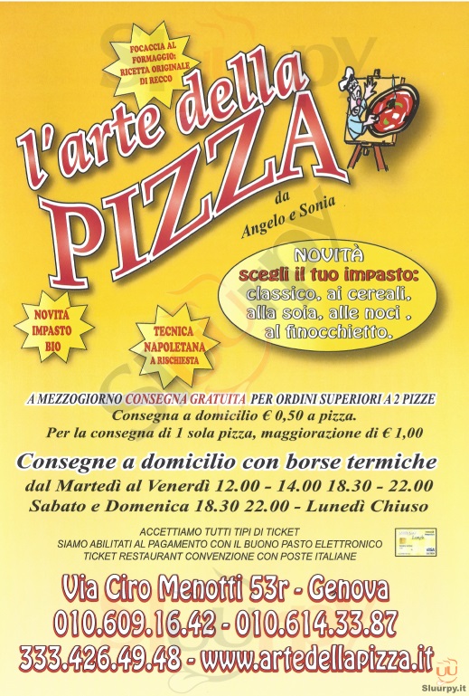 L'ARTE DELLA PIZZA Genova menù 1 pagina