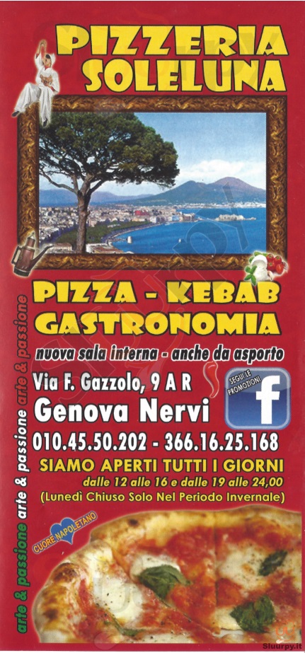Pizzeria Sole Luna Genova menù 1 pagina