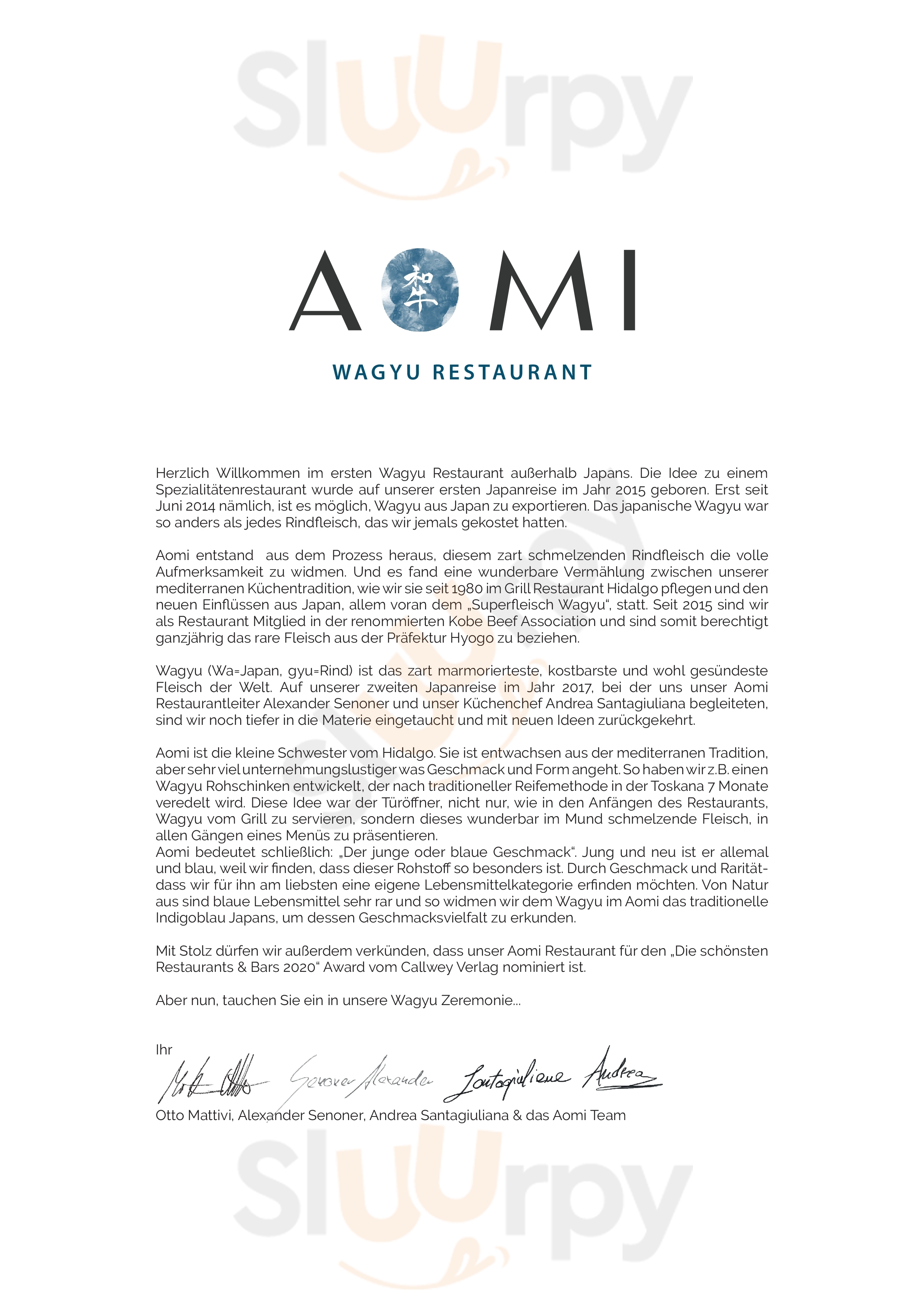 Aomi Wagyu Restaurant Postal menù 1 pagina