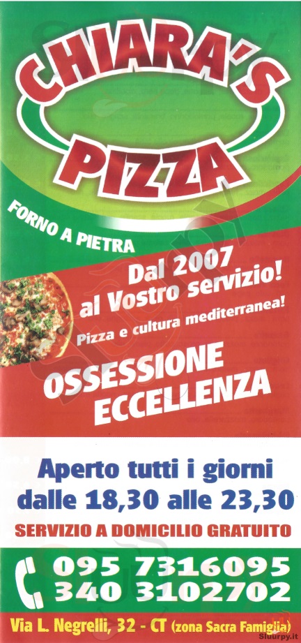 CHIARA'S PIZZA Catania menù 1 pagina