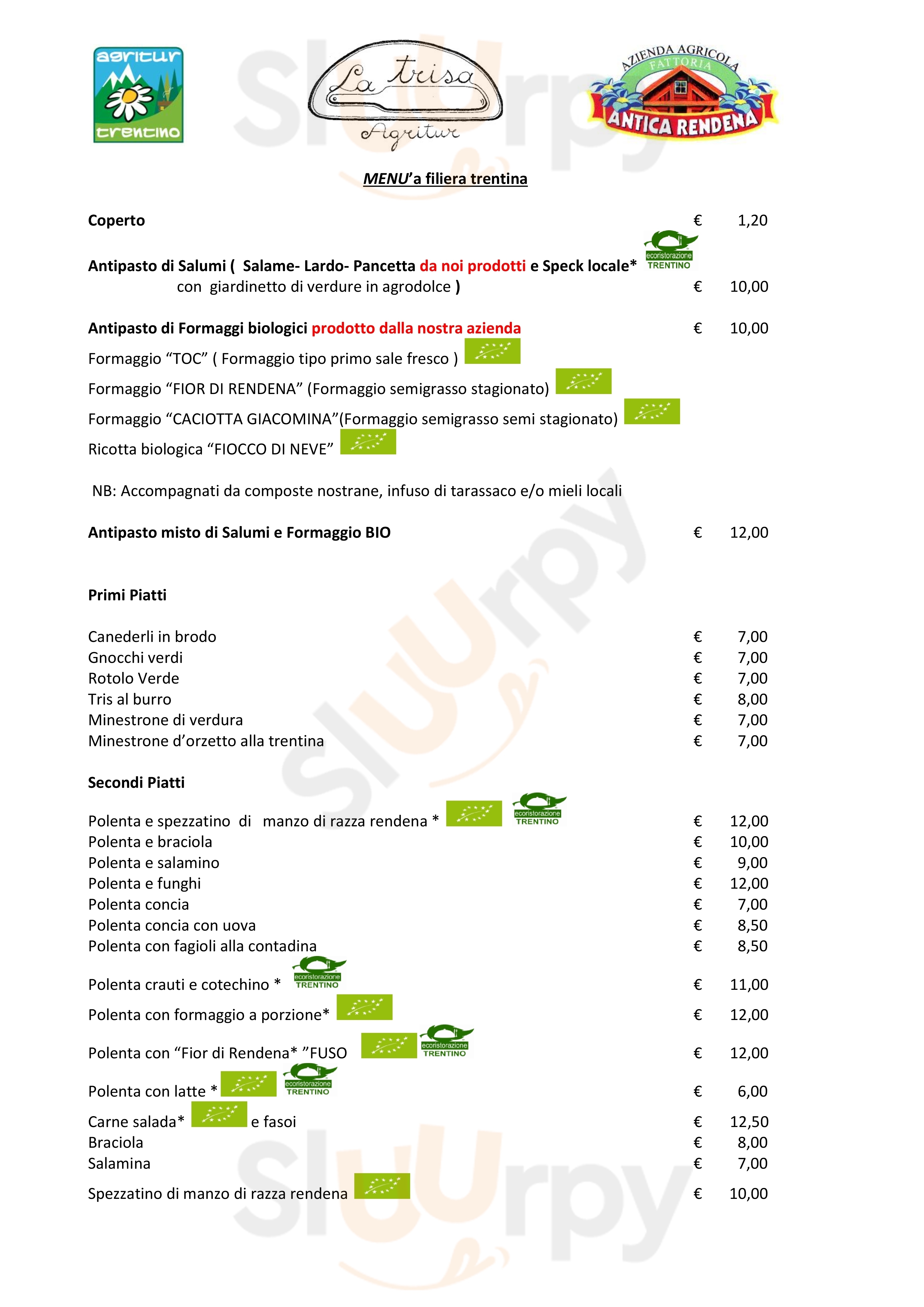 Agritur La Trisa Giustino menù 1 pagina