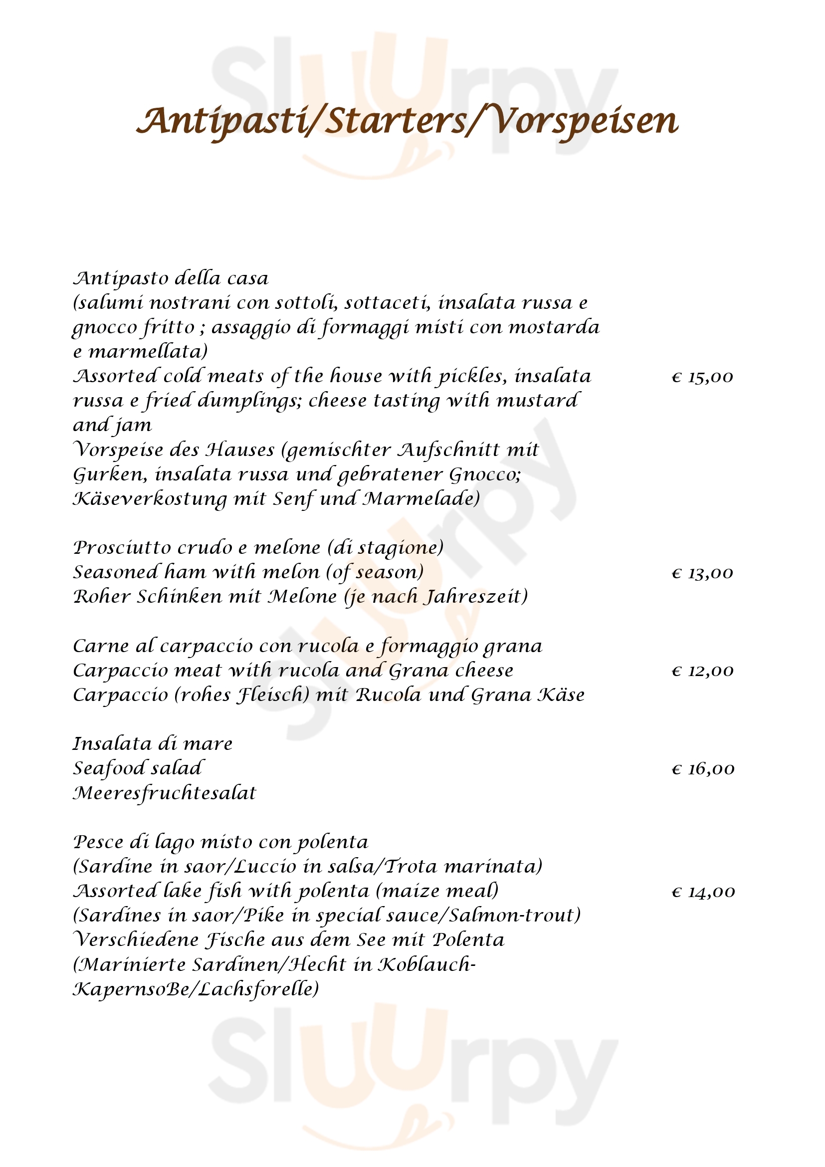 Albergo Ristorante Papa Peschiera del Garda menù 1 pagina