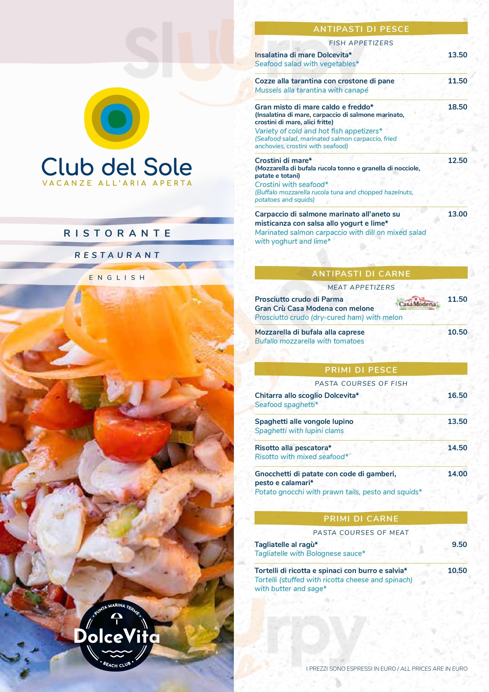 Dolcevita Beach Club Punta Marina Ravenna menù 1 pagina