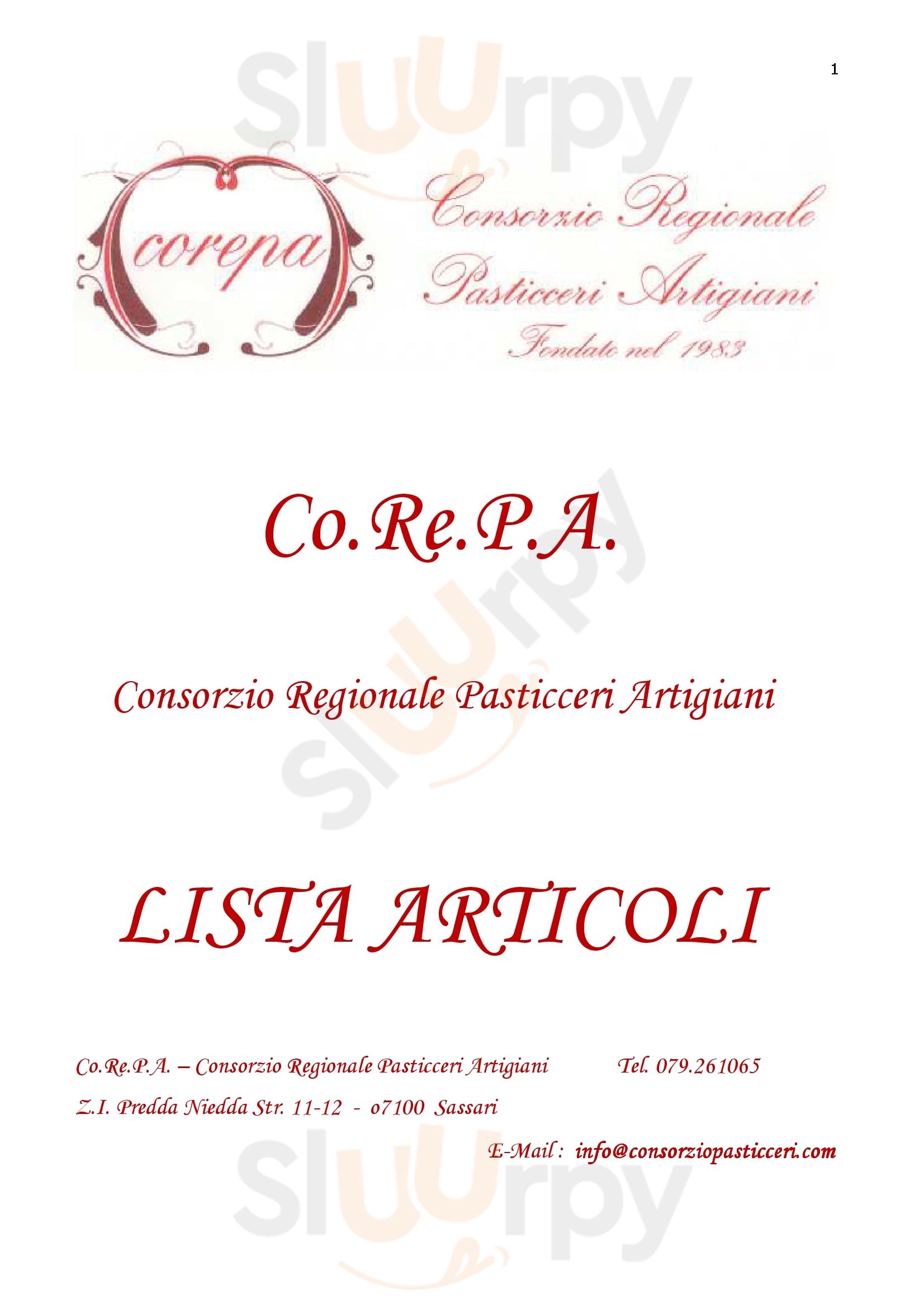 Pasticceria Manuela Acciaro Sassari menù 1 pagina