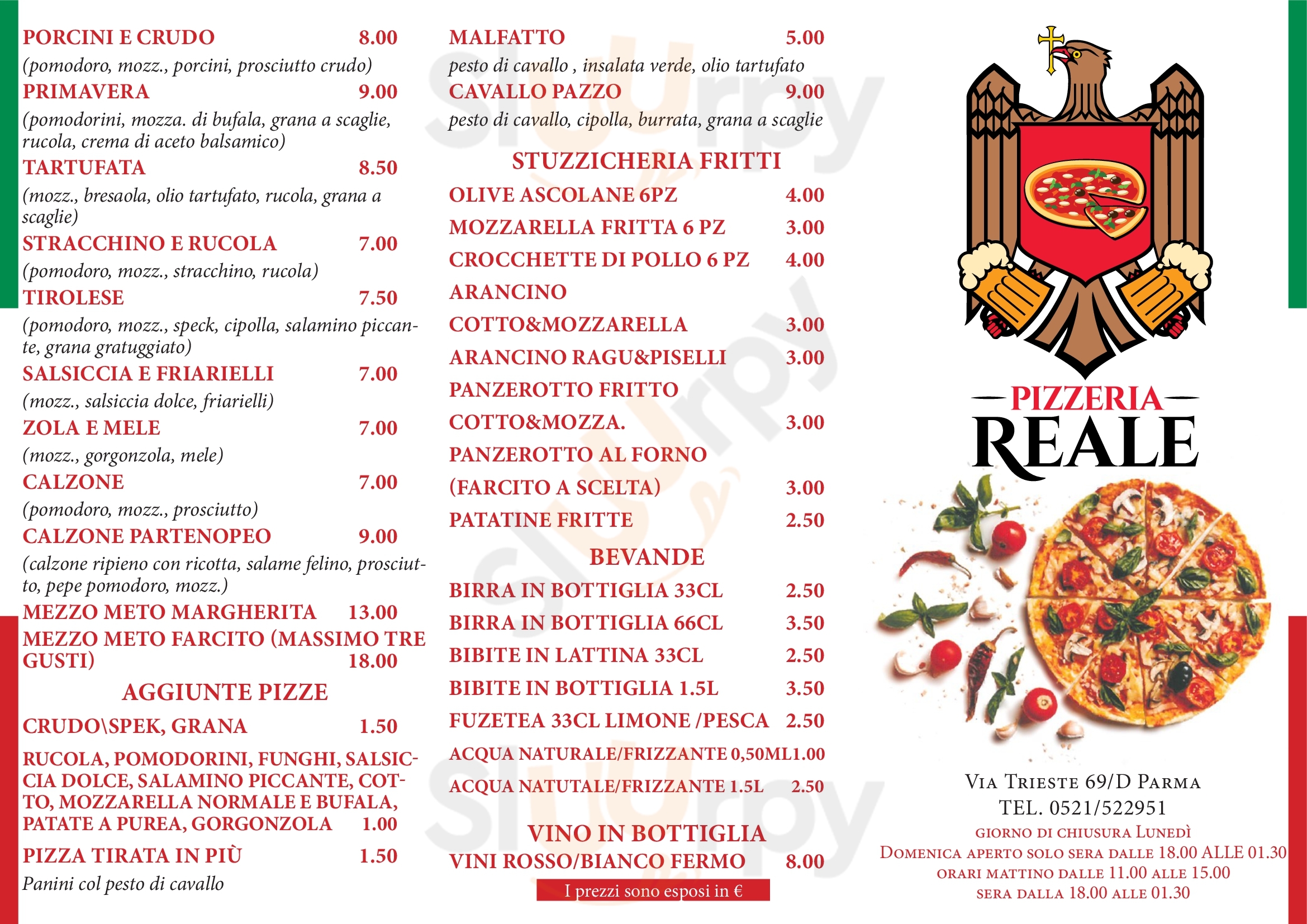 Pizzeria Reale Parma menù 1 pagina
