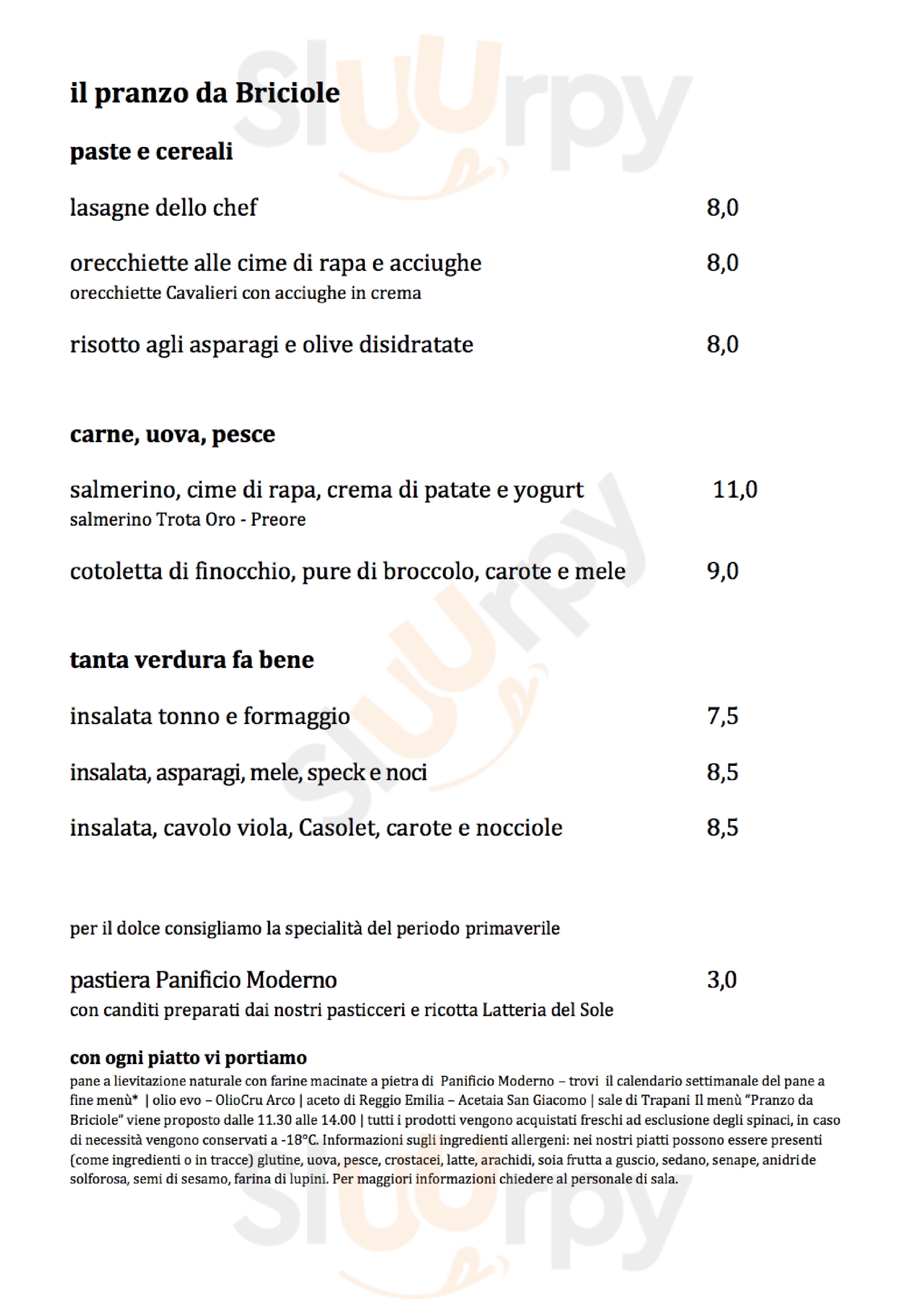 Briciole Food&Drink Rovereto menù 1 pagina