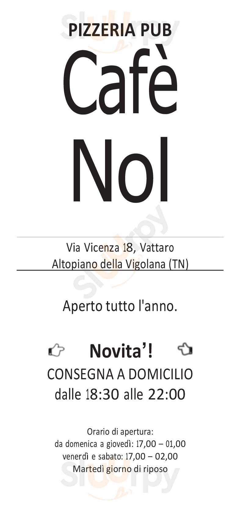 Cafe Nol Vattaro menù 1 pagina