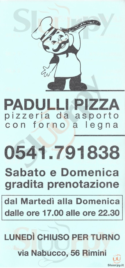 PADULLI PIZZA Rimini menù 1 pagina
