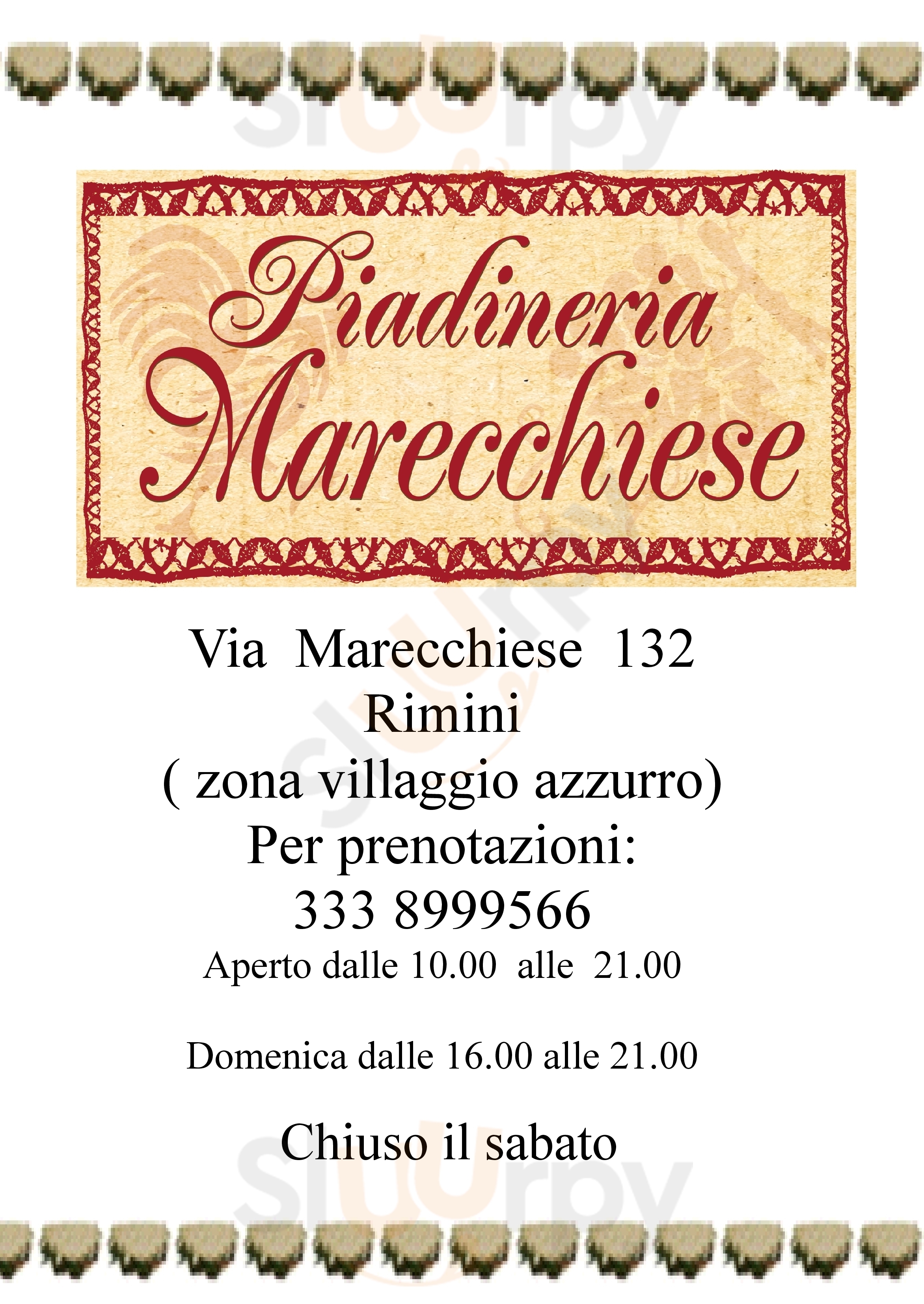 PIADINERIA MARECCHIESE Rimini menù 1 pagina