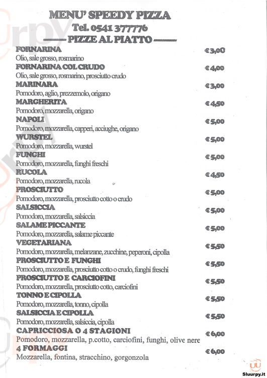 SPEEDY PIZZA Rimini menù 1 pagina