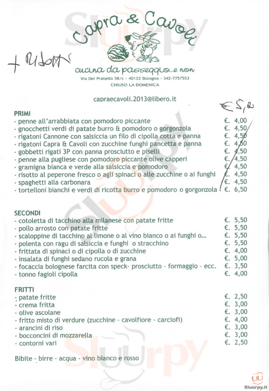 Capra & Cavoli Bologna menù 1 pagina