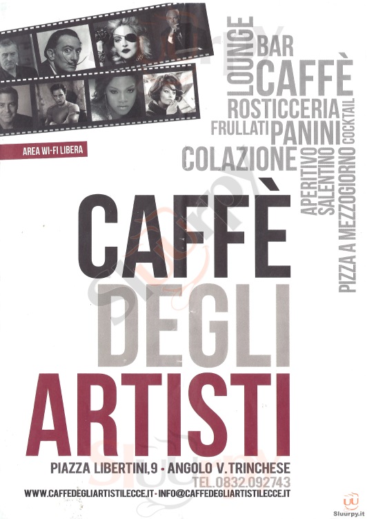 CAFFE' DEGLI ARTISTI Lecce menù 1 pagina