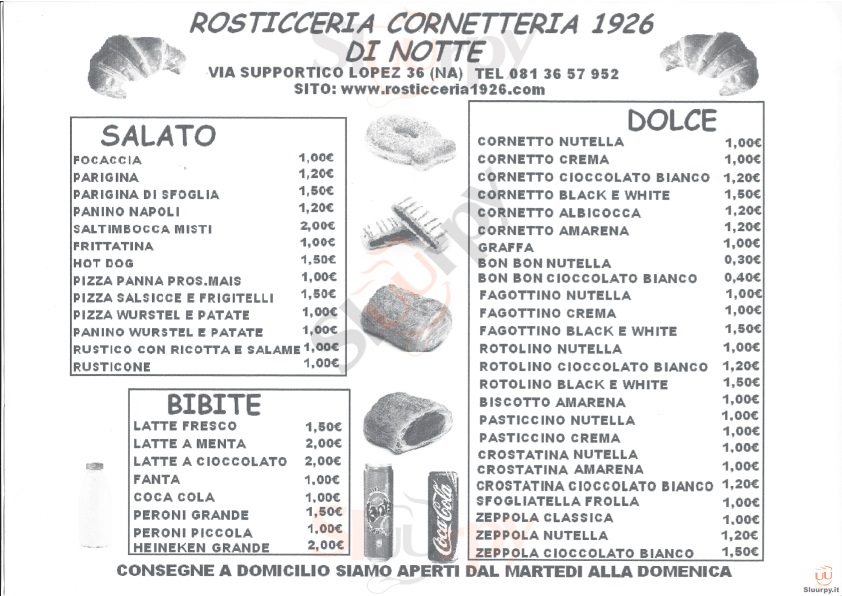 ROSTICCERIA CORNETTERIA 1926 DI NOTTE Napoli menù 1 pagina