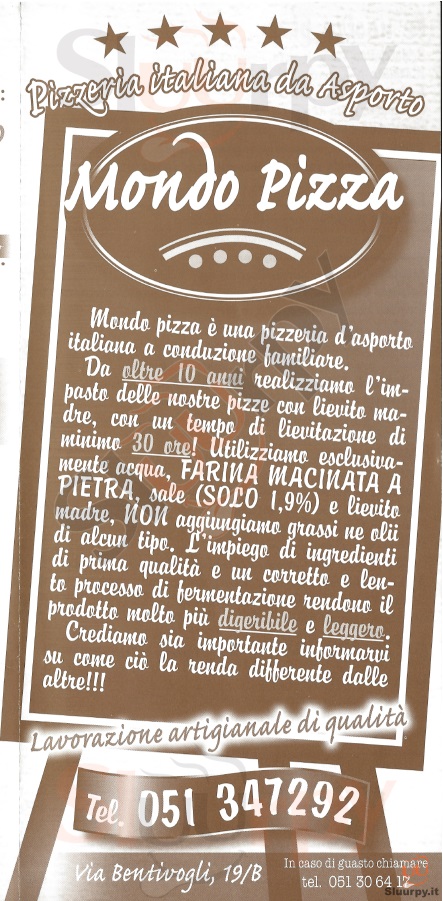 MONDO PIZZA Bologna menù 1 pagina