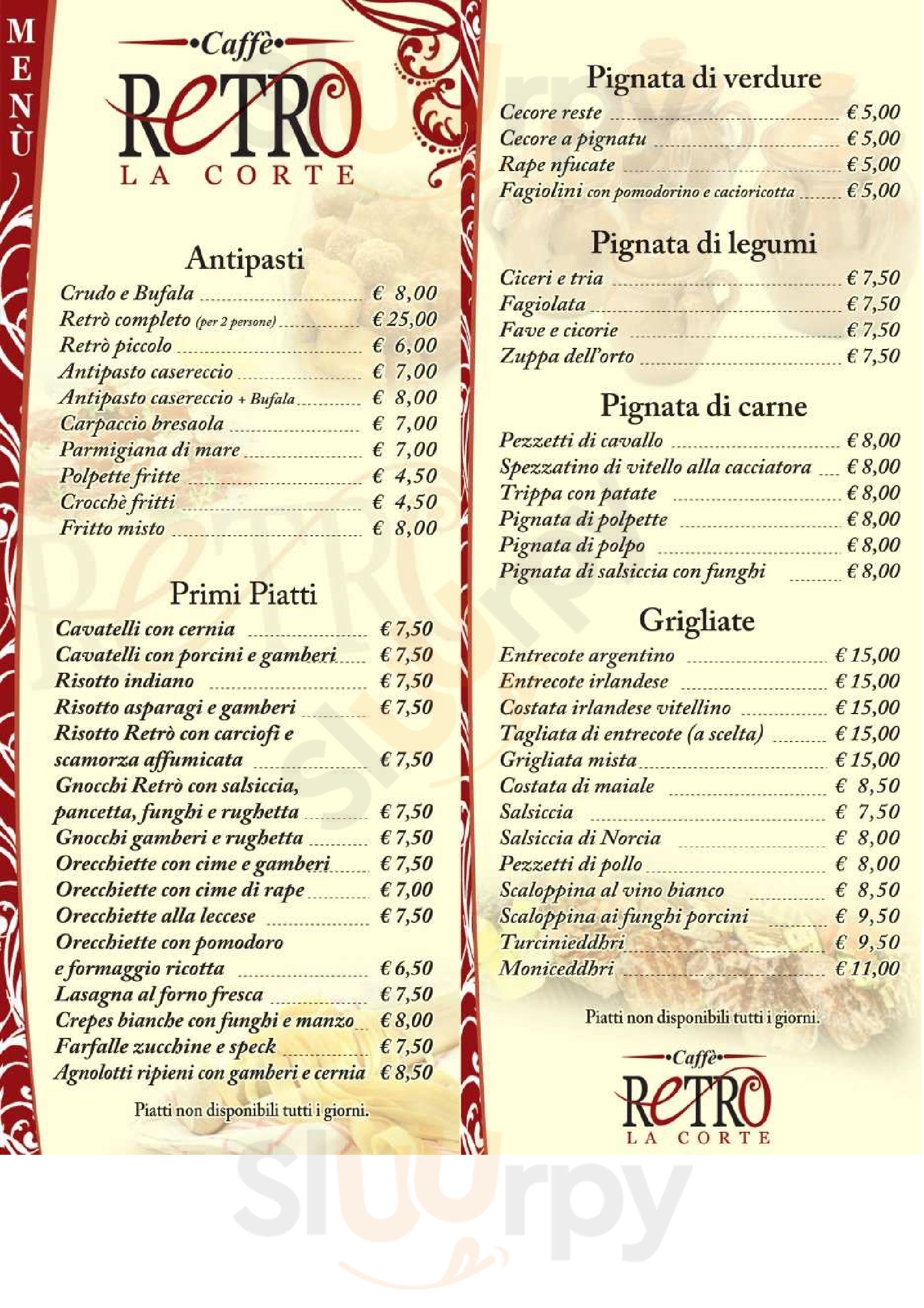 Caffe Retro Lecce menù 1 pagina