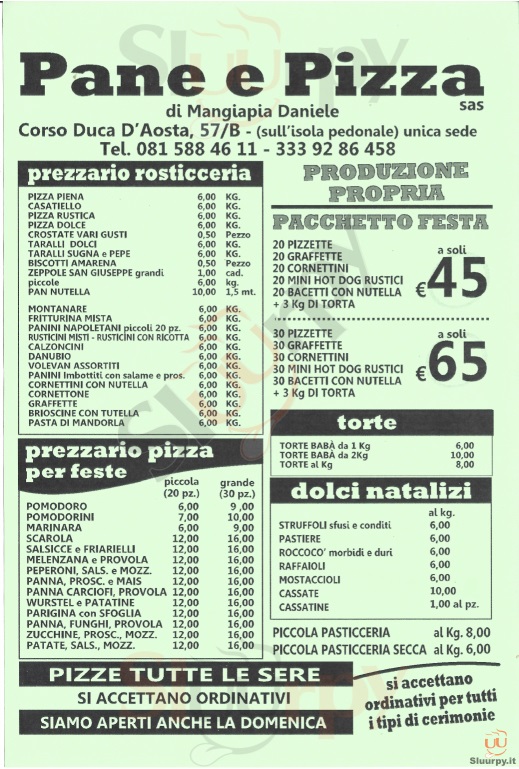 PANE E PIZZA Napoli menù 1 pagina
