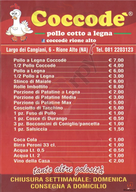 COCCODE', Largo dei Cangiani Napoli menù 1 pagina