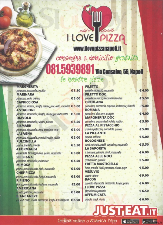 I LOVE PIZZA, Via Cansalvo Napoli menù 1 pagina