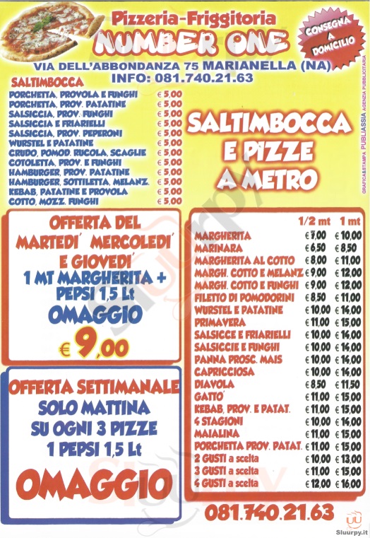 Pizzeria Number One Napoli menù 1 pagina