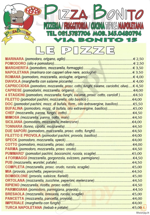 PIZZA BONITO Napoli menù 1 pagina