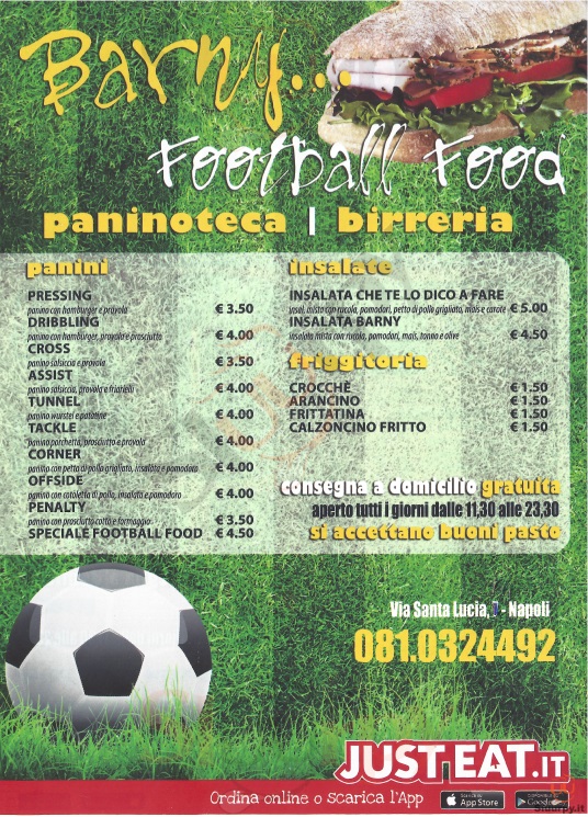 BARNY FOOTBALL FOOD Napoli menù 1 pagina