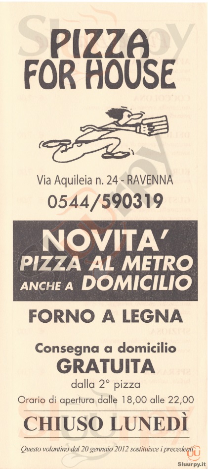 PIZZA FOR HOUSE Ravenna menù 1 pagina