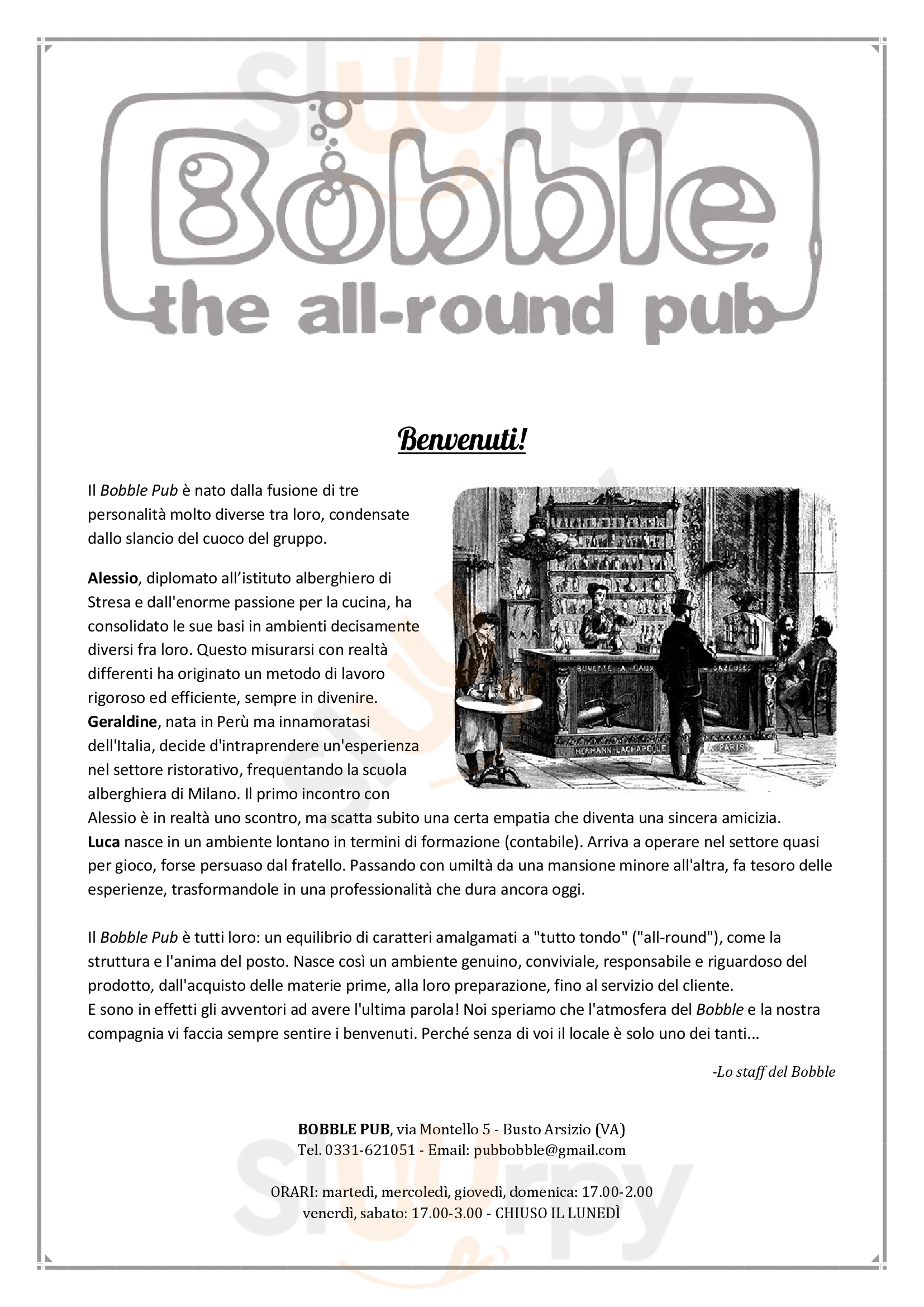 Bobble pub Busto Arsizio menù 1 pagina