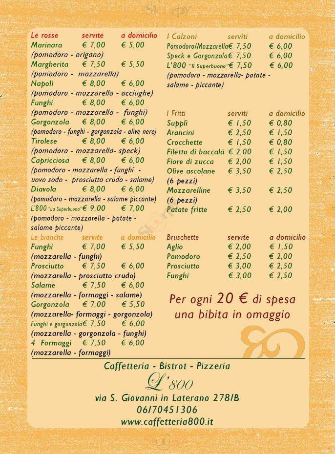CAFFETTERIA 800 Roma menù 1 pagina