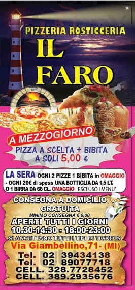 Il Faro Milano menù 1 pagina