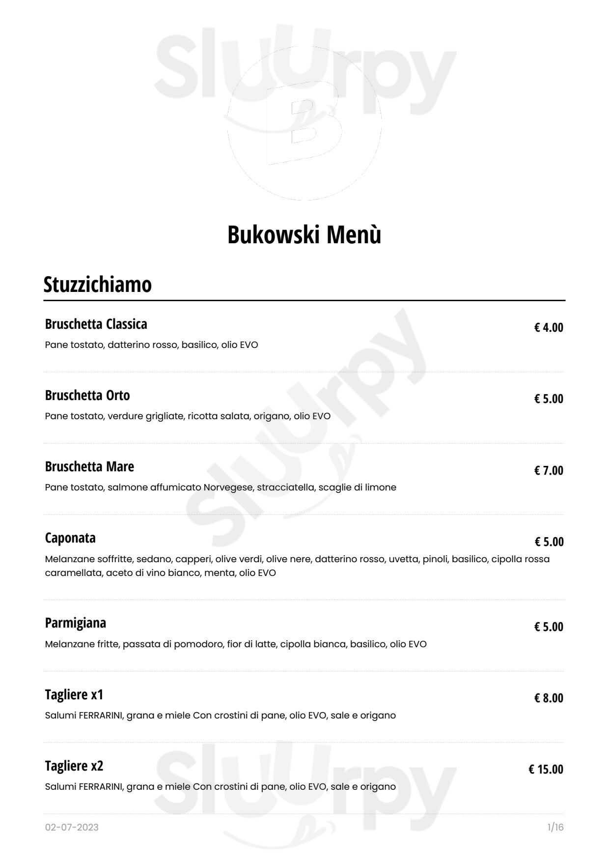 Bukowski - Birroteca Drink & Food Milazzo menù 1 pagina