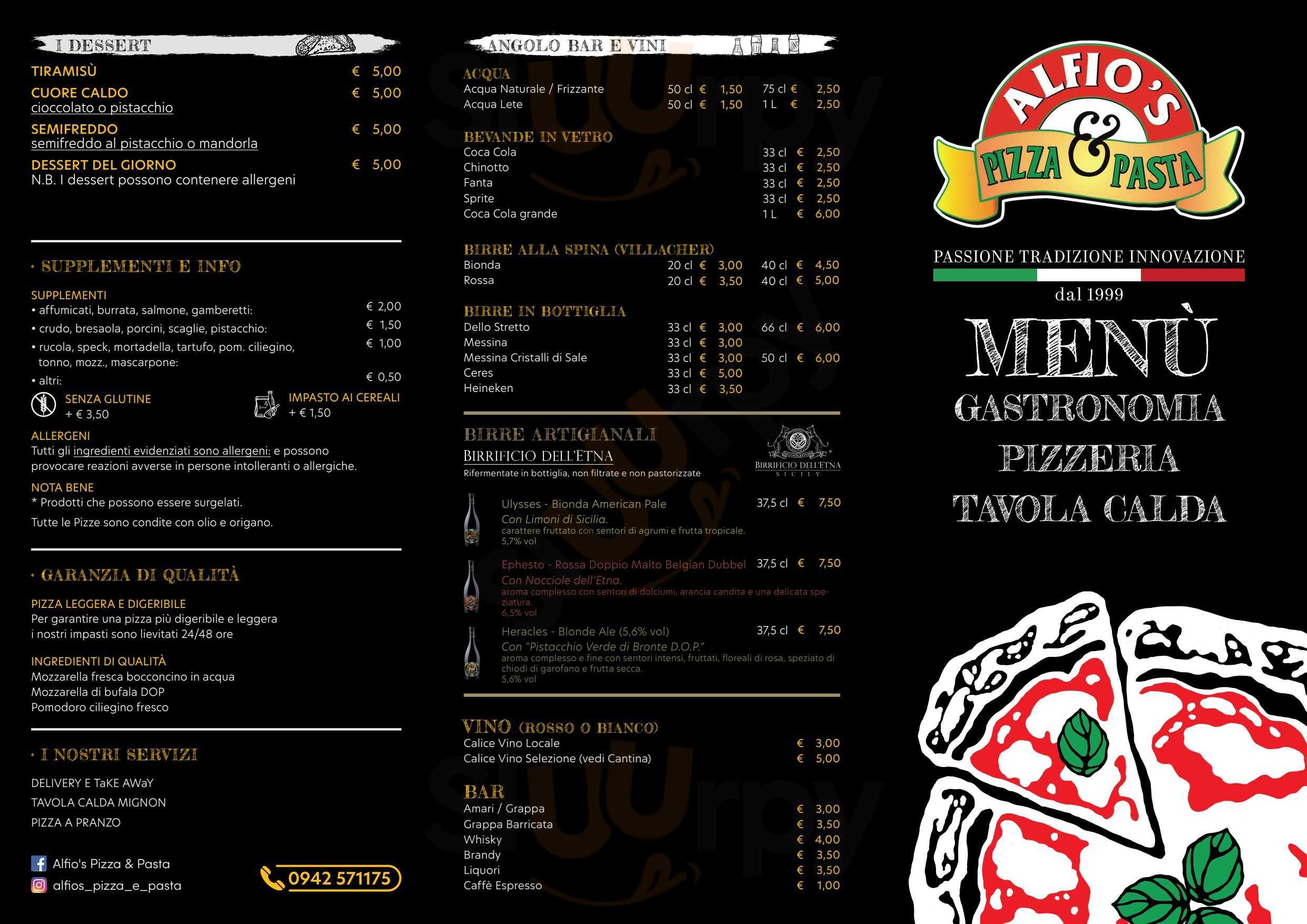 Alfio's Pizza e Pasta Messina menù 1 pagina