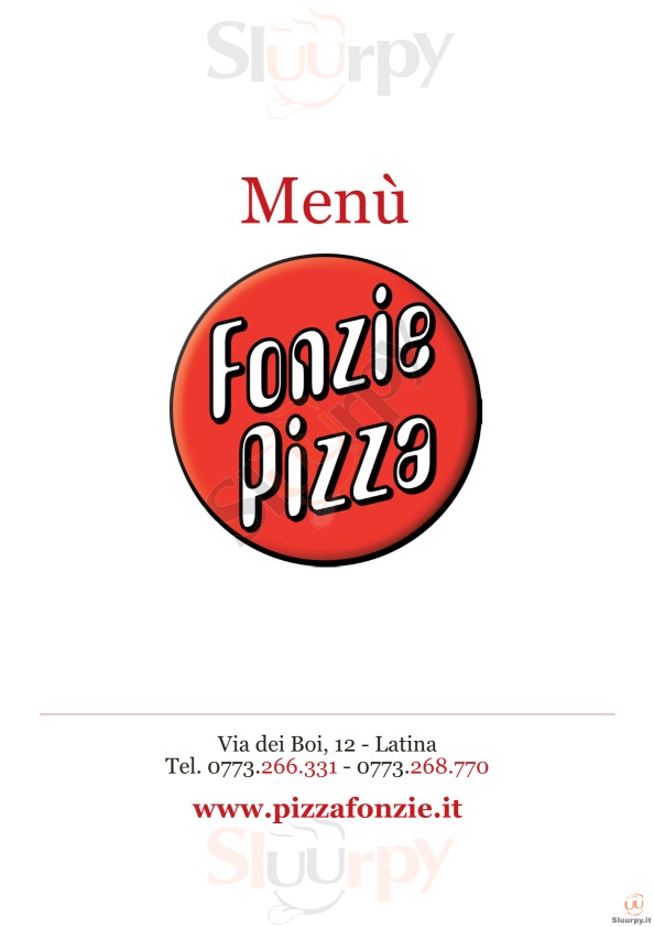 FONZIE PIZZA Latina menù 1 pagina
