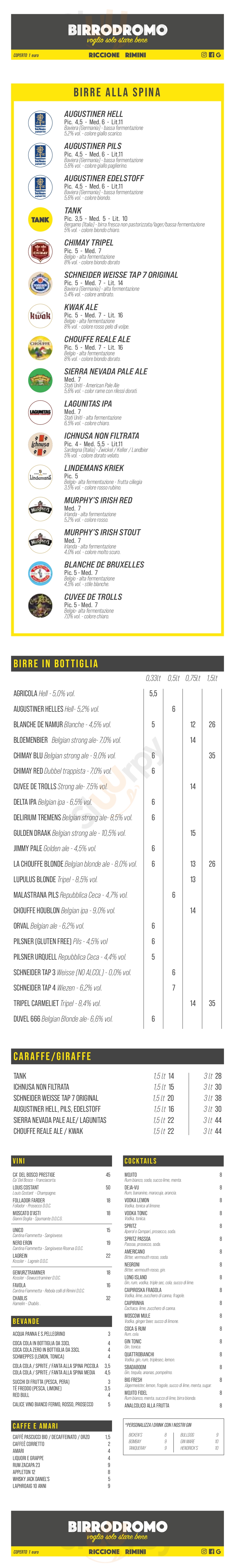 August Birrodromo Riccione menù 1 pagina
