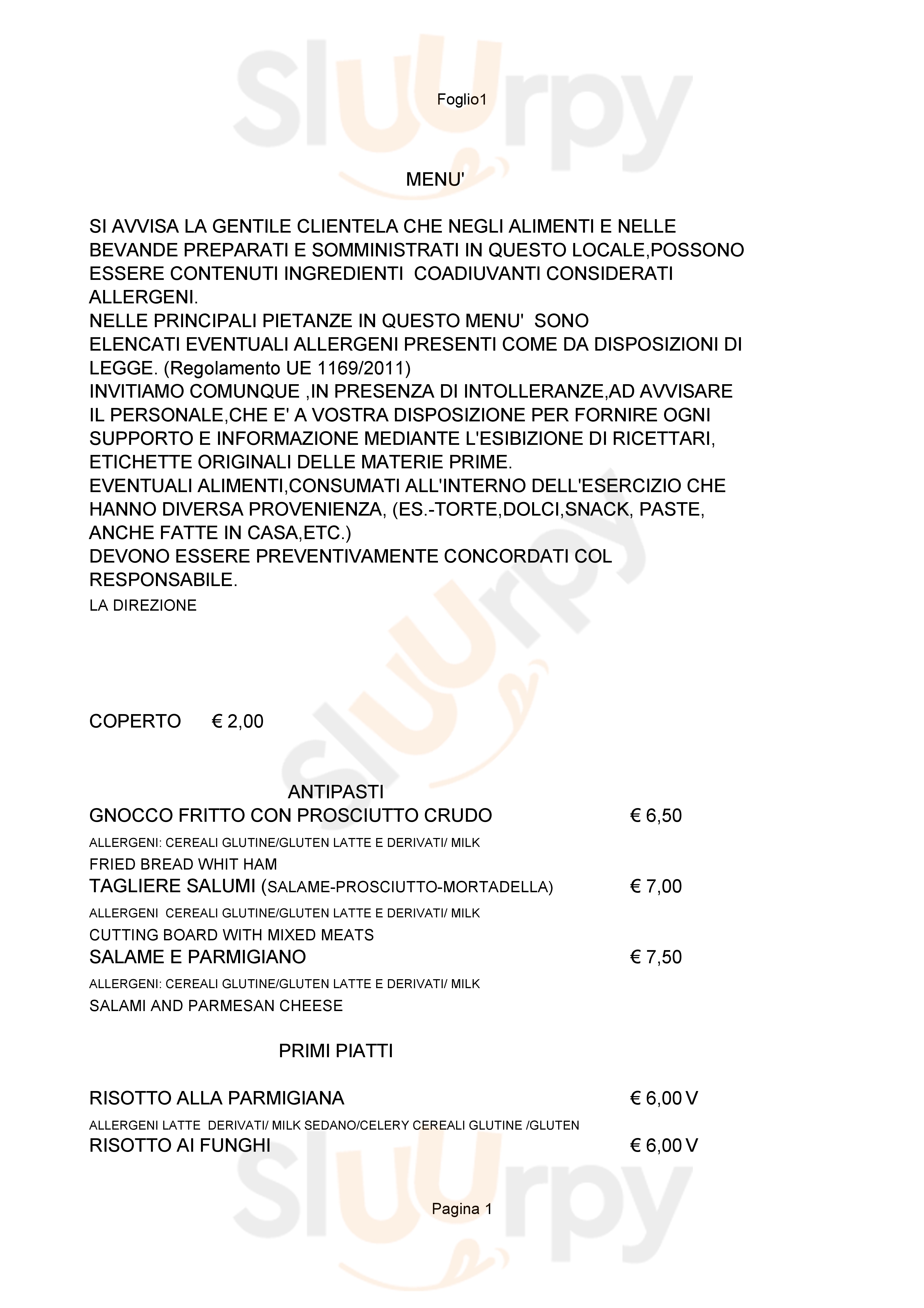 Baracchina Osteria Ristorante San Cesario sul Panaro menù 1 pagina