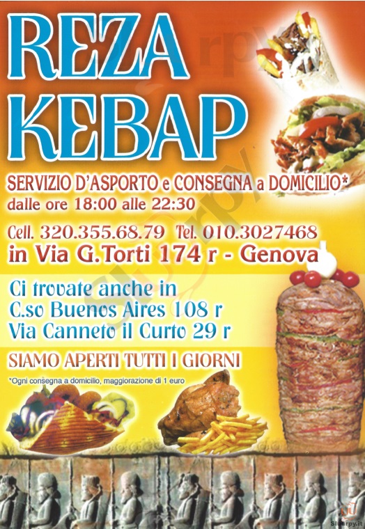 REZA KEBAP, Via Canneto il Curto Genova menù 1 pagina