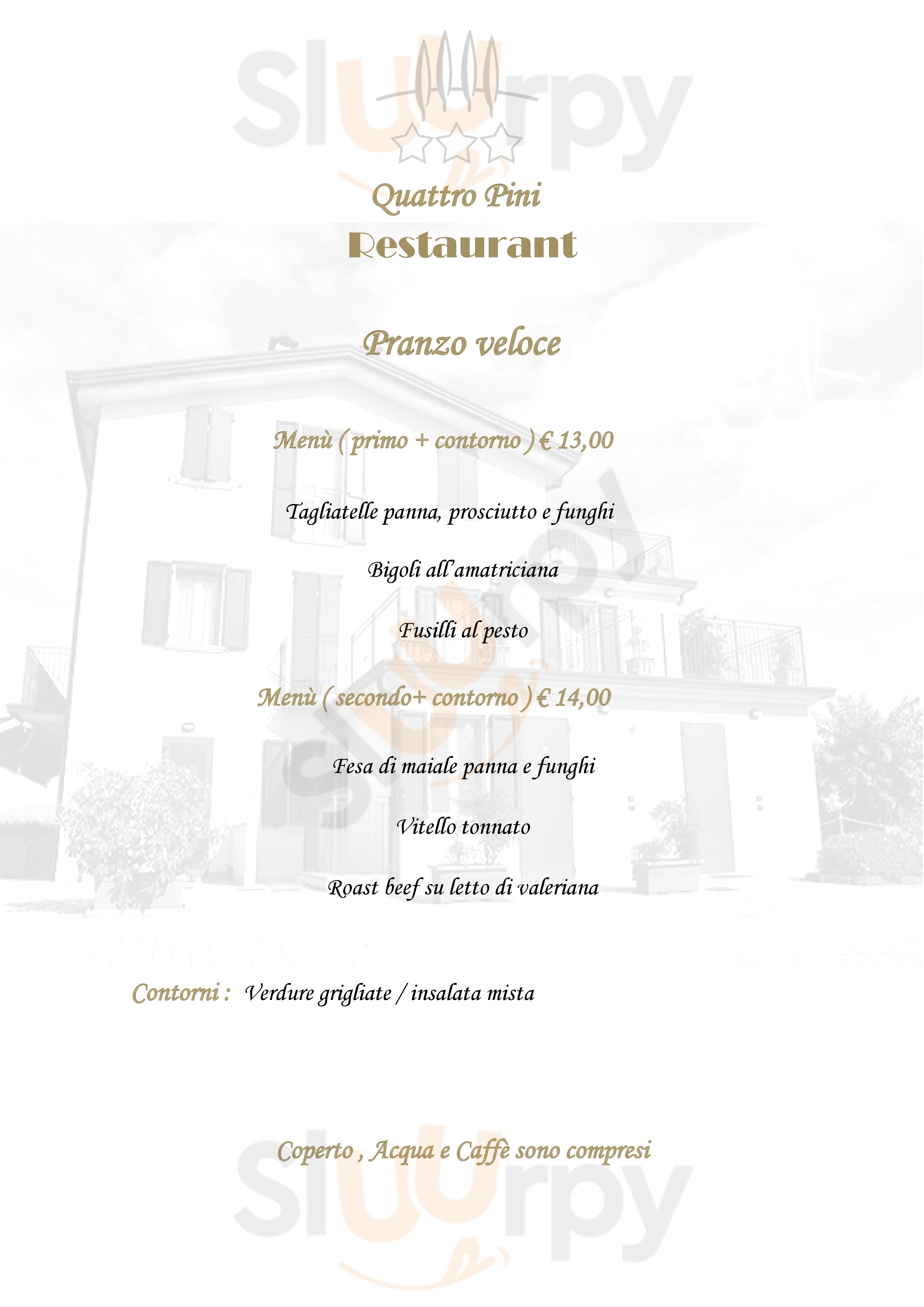 Albergo Ristorante Bar Quattro Pini Pozzolengo menù 1 pagina