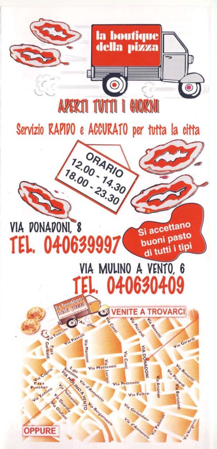 LA BOUTIQUE DELLA PIZZA. Via Donadoni Trieste menù 1 pagina