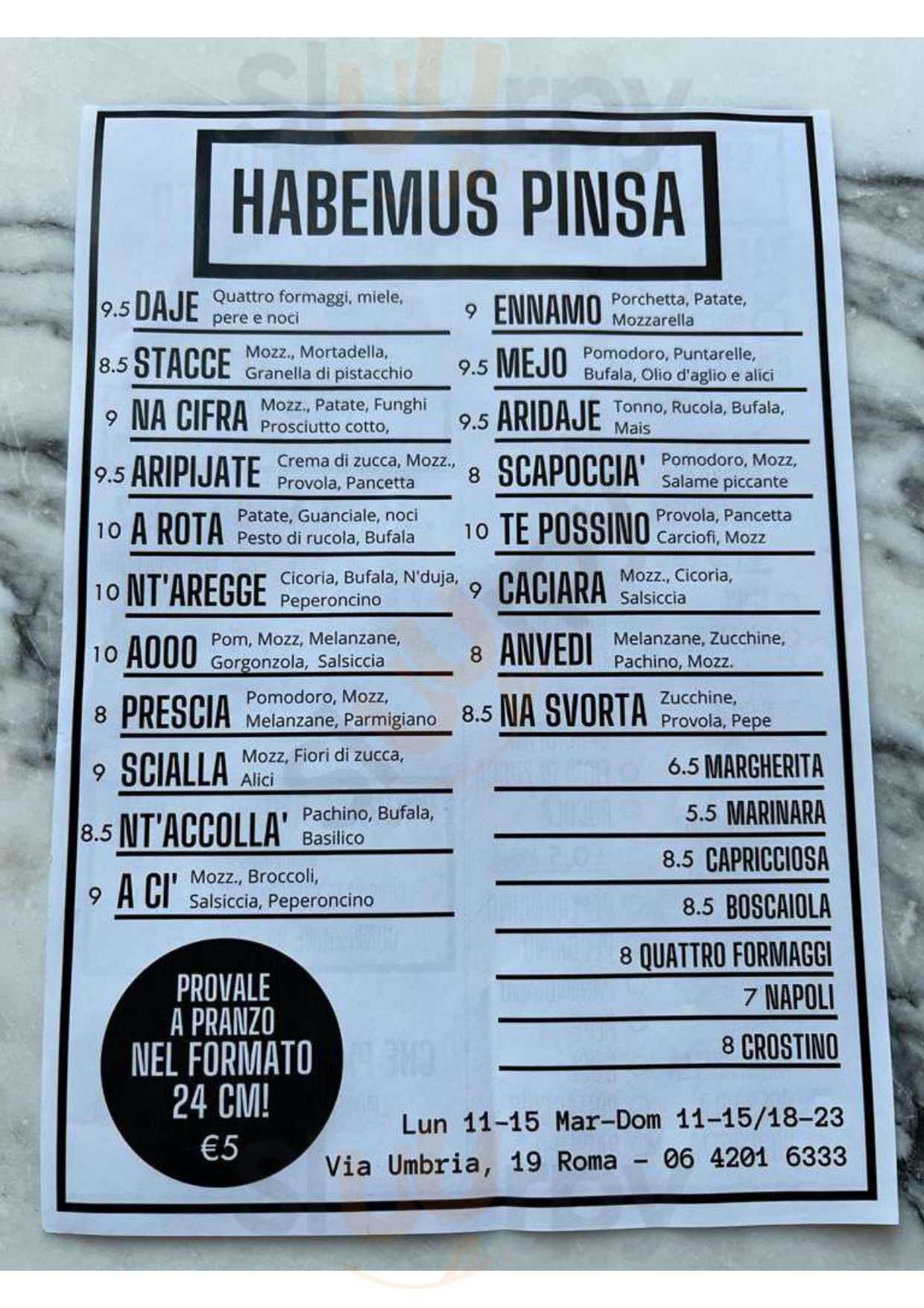 Habemus Pizza Roma menù 1 pagina