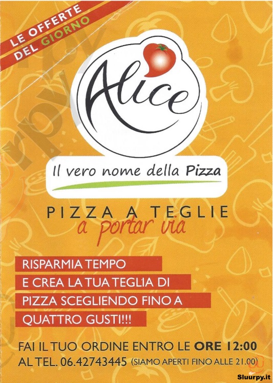 Alice, Via Flavia Roma menù 1 pagina