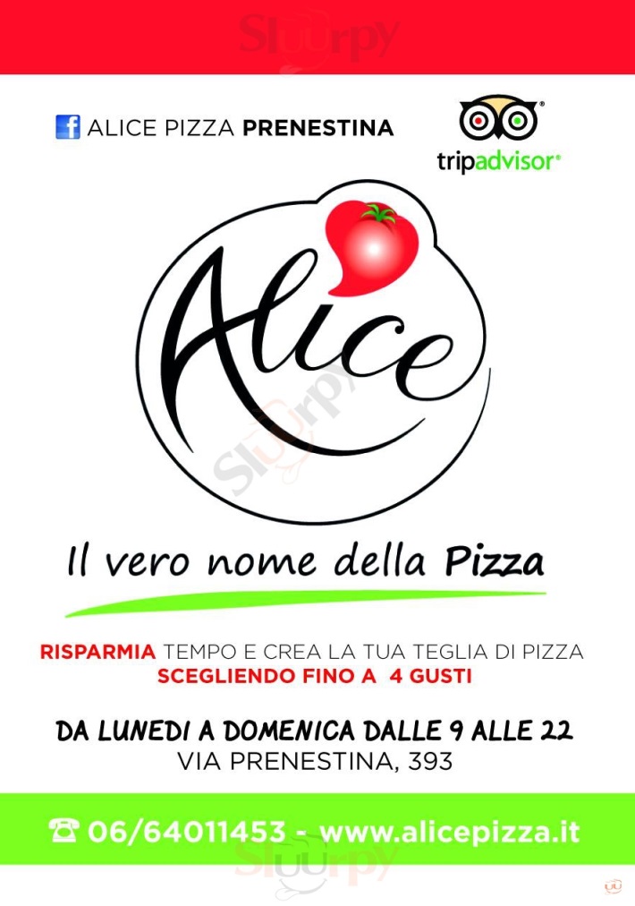 Alice Roma - Via Prenestina Roma menù 1 pagina